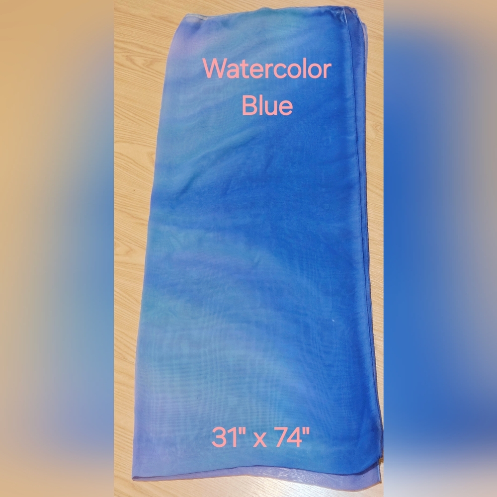 Renaissance Belly Dance Custom Watercolor Blue Chiffon Veil ~ New~ 31" X 74"